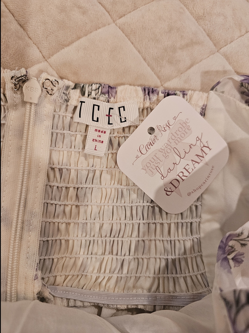 TCEC White Sundress with Lavender Floral Print and Tie Straps - Picture 4 of 6
